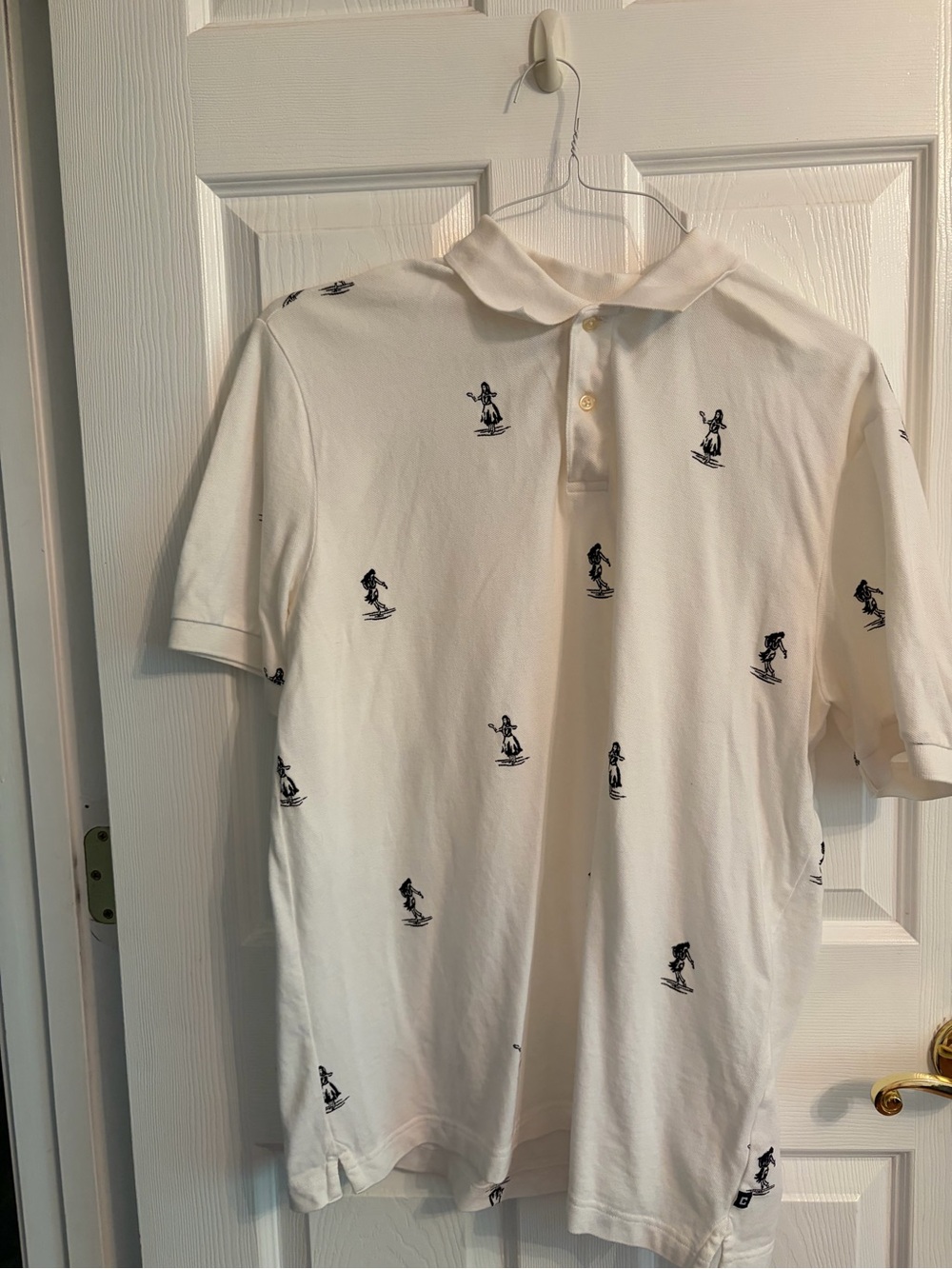 Men's White Polo Shirt with Embroidered Hula Girls